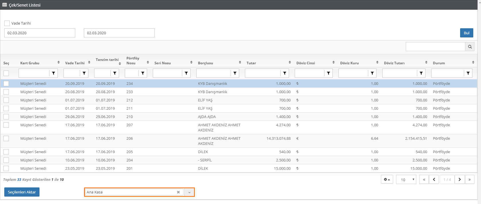 portföy senet tahsili